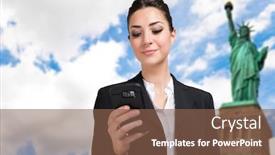  Presentation with liberty - Audience pleasing slides consisting of business-woman-using-her-smartphone backdrop and a tawny brown colored foreground