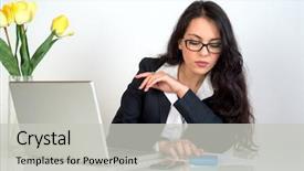  Presentation with business calculator - Amazing PPT layouts having business woman using pocket calculator backdrop and a light gray colored foreground