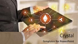  Presentation with bitcoin network - Slides consisting of business woman using tablet background and a coral colored foreground