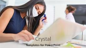  Presentation with corona - PPT theme having business-woman-wearing-everyday-mask background and a soft green colored foreground