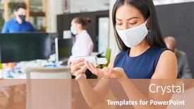 Presentation with face mask - Cool new presentation design with business-woman-wearing-face-mask backdrop and a coral colored foreground