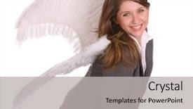  Presentation with angel - Slides featuring business woman with angel wing concept background and a light gray colored foreground