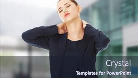  Presentation with back pain - Slides with business woman with back and neck pain background and a wine colored foreground