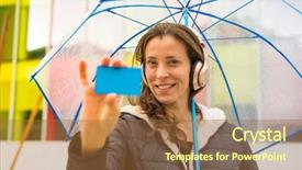  Presentation with business card - Presentation design having business woman with bank card background and a red colored foreground