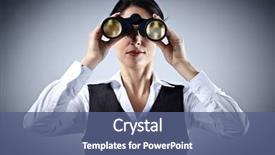  Presentation with conservative business - Slide set with business woman with binoculars spying background and a ocean colored foreground