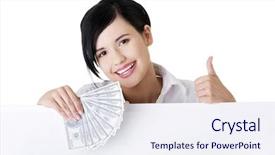  Presentation with blank - Theme with business-woman-with-blank-sign background and a sky blue colored foreground