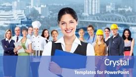  Presentation with blue and orange business - Theme featuring business woman with blue folder background and a teal colored foreground