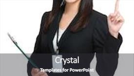  Presentation with finger point - PPT theme having business woman with clipboard and finger point up background and a dark gray colored foreground