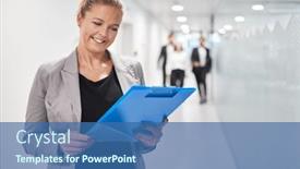  Presentation with order - Theme consisting of business-woman-with-clipboard background and a  colored foreground