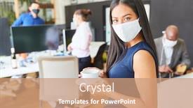  Presentation with corona - Presentation with business-woman-with-coffee-cup background and a coral colored foreground