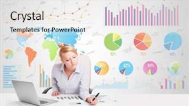  Presentation with colorful mardi gras - Presentation theme featuring business woman with colorful charts background and a sky blue colored foreground