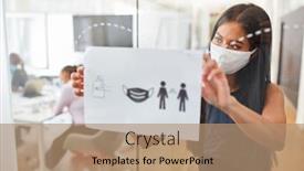  Presentation with woman business - Presentation theme consisting of business-woman-with-everyday-mask background and a coral colored foreground