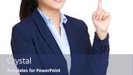  Presentation with finger point - Presentation theme consisting of business woman with finger point background and a ocean colored foreground