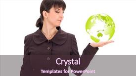  Presentation with green planet - Beautiful slides featuring business woman with green planet in hand backdrop and a tawny brown colored foreground