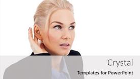  Presentation with listening woman - Beautiful PPT layouts featuring business-woman-with-hand backdrop and a white colored foreground