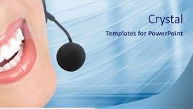  Presentation with support - Cool new presentation theme with business woman with headset call backdrop and a sky blue colored foreground