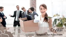  Presentation with personal - Beautiful slide deck featuring business woman with personal thing backdrop and a coral colored foreground