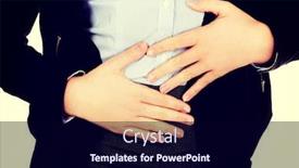  Presentation with stomach - Presentation featuring abdominal pain - business woman with stomach ache background and a navy blue colored foreground