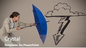  Presentation with umbrella - Presentation design consisting of business woman with umbrella background and a gray colored foreground