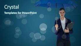  Presentation with animation - Presentation theme with business woman with umbrella background and a ocean colored foreground