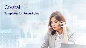  Presentation with digital banking - Amazing slide set having business woman working in digital backdrop and a sky blue colored foreground