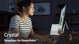  Presentation with business casual - Colorful PPT theme enhanced with business woman working on assignment backdrop and a wine colored foreground