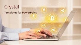  Presentation with bitcoin network - Audience pleasing slide set consisting of business woman working on tablet backdrop and a  colored foreground