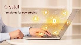  Presentation with bitcoin network - Presentation theme enhanced with business woman working on tablet background and a lemonade colored foreground