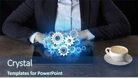  Presentation with tablet - Slides featuring business woman working on tablet background and a ocean colored foreground