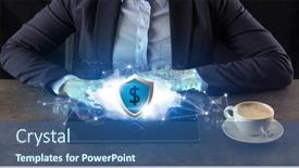  Presentation with cloud technology - Presentation featuring business woman working on tablet with secured cloud technology and network concept background and a ocean colored foreground