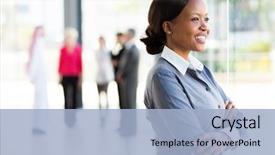  Presentation with black - Amazing PPT theme having business women - attractive black businesswoman looking outside backdrop and a light blue colored foreground