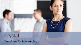  Presentation with office ergonomics man worker exercising - PPT theme consisting of business women - attractive office worker standing background and a light blue colored foreground