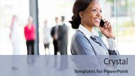  Presentation with corporate - Colorful presentation design enhanced with business women - beautiful african corporate worker talking backdrop and a light blue colored foreground