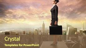  Presentation with skyscraper - Amazing PPT layouts having business women - businesswoman standing on the rooftop backdrop and a tawny brown colored foreground