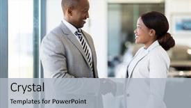  Presentation with car dealer - Cool new slide deck with business women - cheerful african car dealer handshake backdrop and a light blue colored foreground