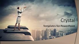  Presentation with telescope - Audience pleasing slide deck consisting of business women - image of businesswoman looking backdrop and a soft green colored foreground