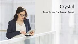  Presentation with tablet of stones - Slides featuring business women - young businesswoman using tablet pc background and a white colored foreground