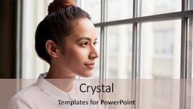  Presentation with hair - PPT theme with business women - young businesswoman with hair bun background and a coral colored foreground