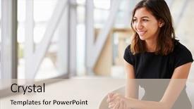  Presentation with race - Cool new slide set with business women - young mixed race asian businesswoman backdrop and a lemonade colored foreground