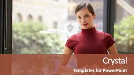  Presentation with white wine and red - Colorful slide deck enhanced with business women - young white businesswoman leaning backdrop and a red colored foreground