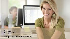  Presentation with business women - Amazing PPT theme having business women design - portrait of smiling businesswoman backdrop and a  colored foreground