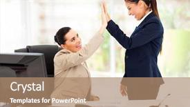  Presentation with business women - Audience pleasing theme consisting of business women doing high five backdrop and a coral colored foreground