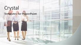  Presentation with business women - Beautiful presentation theme featuring business women in office backdrop and a white colored foreground