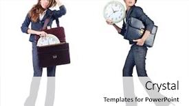  Presentation with business women - Slide deck featuring business women montage - businesswoman with clock isolated background and a white colored foreground