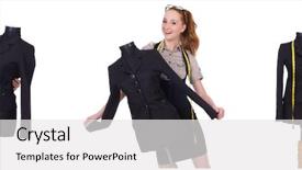  Presentation with woman stuck in ladder - PPT layouts consisting of business women montage - woman tailor isolated on white background and a white colored foreground