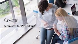  Presentation with business women - Colorful presentation enhanced with business women using digital tablet in busy office backdrop and a lemonade colored foreground