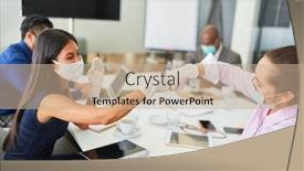  Presentation with infection - Presentation featuring business-women-with-gloves-greet background and a coral colored foreground