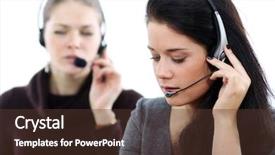  Presentation with business women - Colorful slides enhanced with business women with headset backdrop and a tawny brown colored foreground