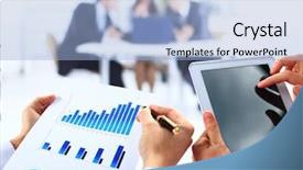  Presentation with data - Presentation enhanced with business work-group analyzing financial background and a light blue colored foreground