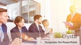  Presentation with workshop - Presentation having business-workshop-seminar-with-group background and a coral colored foreground